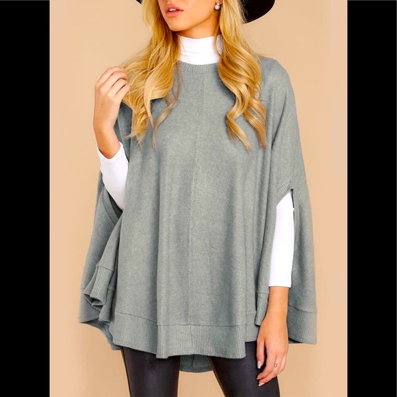 Trendy Cloak Loose Round Kneck Open On Sides Grey Sweater - Picture 3 of 5